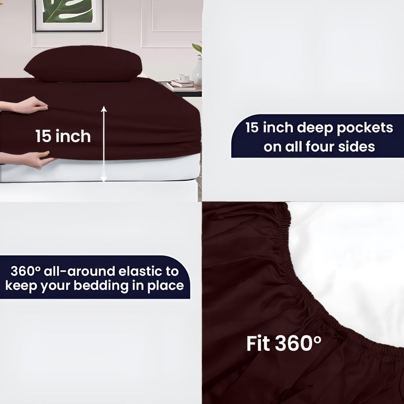 SGI bedding 600 Thread Count 4 Piece 100% Egyptian Cotton Queen Size Sheets Set, 15" Deep Pocket Sheet Set, Premium, Breathable, Soft and Hotel-Quality Luxury Sheets - Chocolate - Image 5